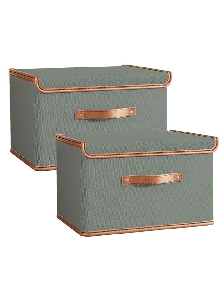 Arabest 2 Pack Storage Bins with Lids, Collapsible Closet Organizer Container, Fabric Organizer Box with Handles, Decorative Storage Boxes with Lids for Organizing Clothes, Blanket, Grey, Large - Image 1